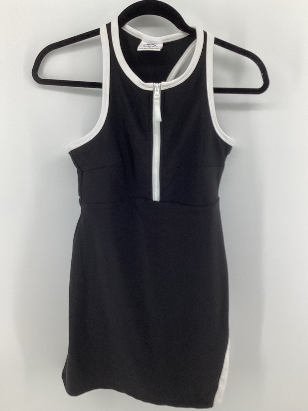 Sage Collective Black and White Racerfront Zip-Front Athletic Dress